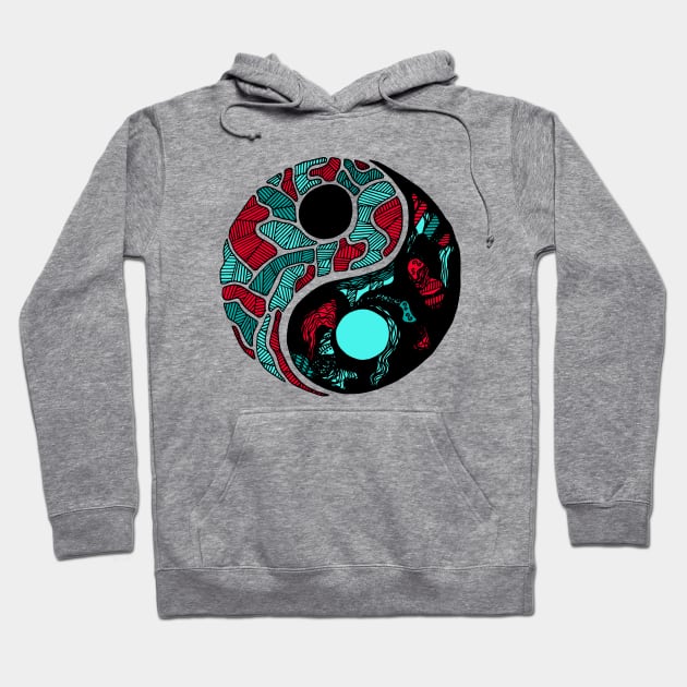 Turqred Abstract Yin Yang Hoodie by kenallouis